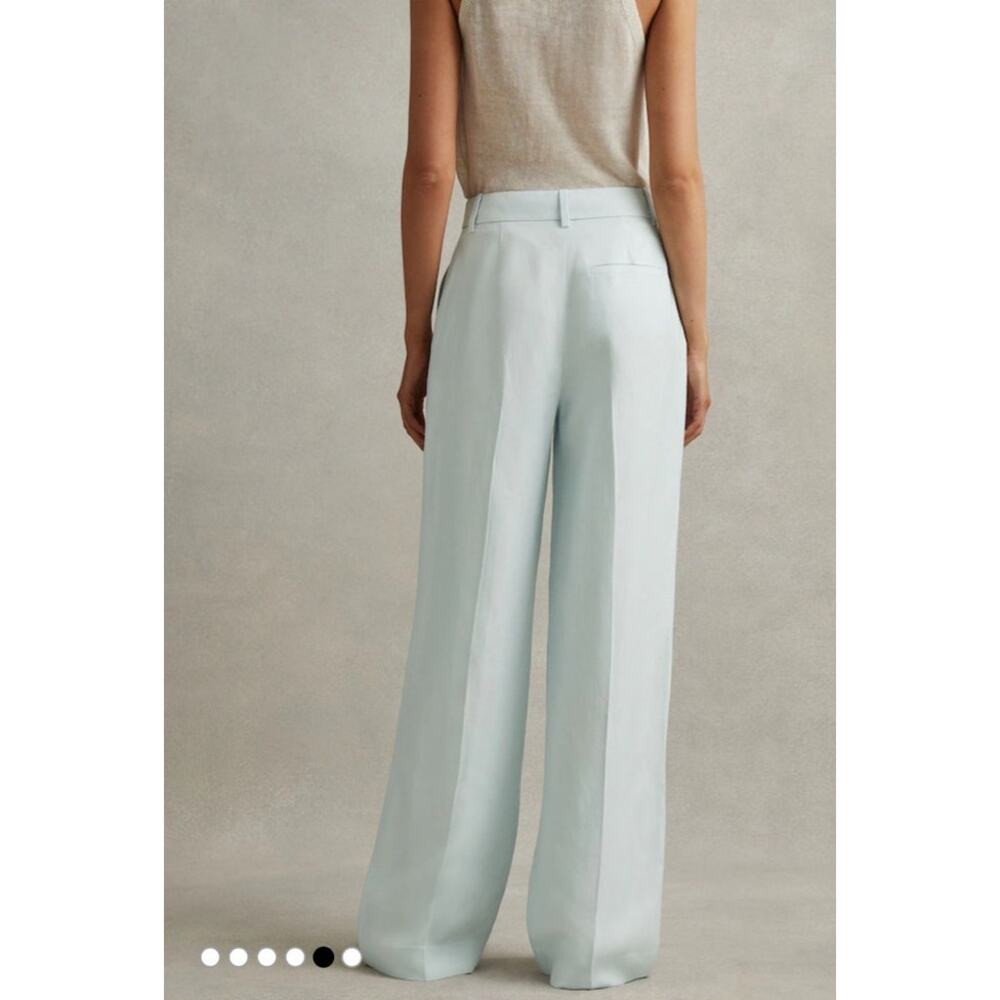 REISS Sky Blue Lori Viscose-Linen Wide Leg Suit Trousers - Picture 5 of 12